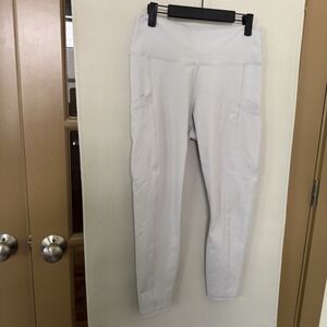 Fabletics Womens Large Off White Athletic Work Out Gym Leggings W/  Side Pockets